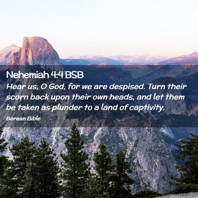 Picture 02 - Nehemiah 4:4 BSB - Hear us, O God, for we are despised. Turn their - Bible Verse Picture