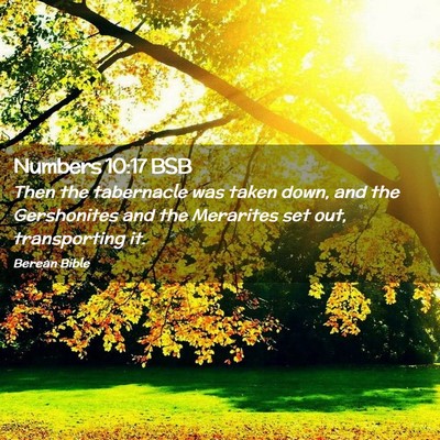Picture 02 - Numbers 10:17 BSB - Then the tabernacle was taken down, and the - Bible Verse Picture