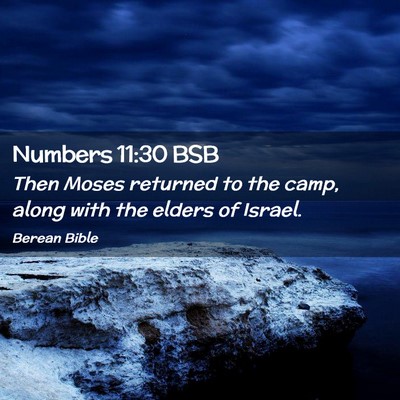 Picture 02 - Numbers 11:30 BSB - Then Moses returned to the camp, along with the - Bible Verse Picture