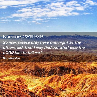 Picture 02 - Numbers 22:19 BSB - So now, please stay here overnight as the others - Bible Verse Picture