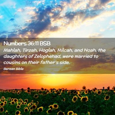 Picture 02 - Numbers 36:11 BSB - Mahlah, Tirzah, Hoglah, Milcah, and Noah, the - Bible Verse Picture