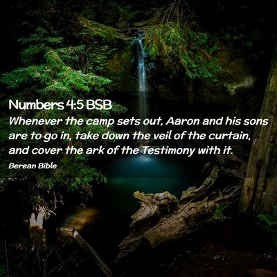 Picture 02 - Numbers 4:5 BSB - Whenever the camp sets out, Aaron and his sons - Bible Verse Picture