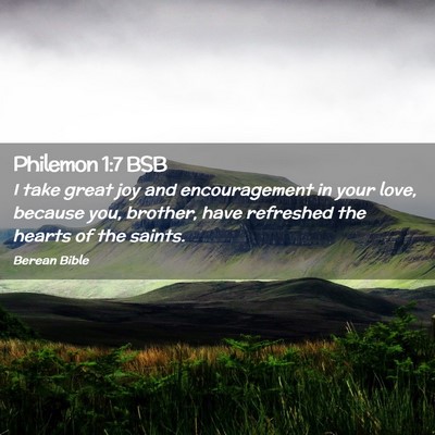 Picture 02 - Philemon 1:7 BSB - I take great joy and encouragement in your love, - Bible Verse Picture