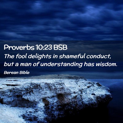Picture 02 - Proverbs 10:23 BSB - The fool delights in shameful conduct, but a man - Bible Verse Picture