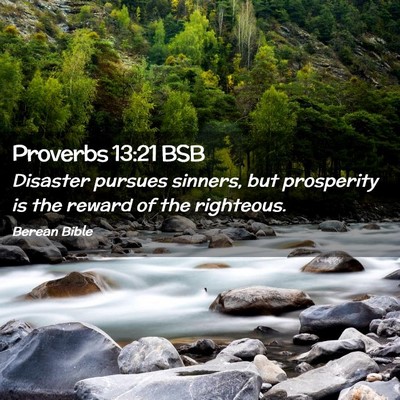 Picture 02 - Proverbs 13:21 BSB - Disaster pursues sinners, but prosperity is the - Bible Verse Picture
