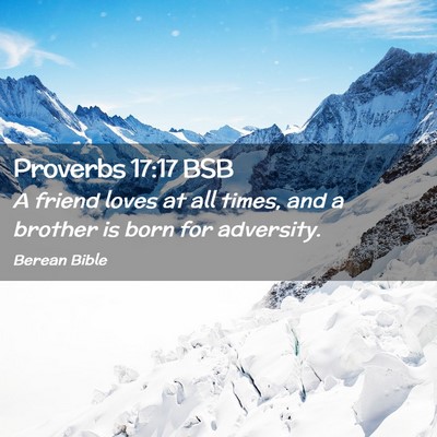 Picture 02 - Proverbs 17:17 BSB - A friend loves at all times, and a brother is - Bible Verse Picture