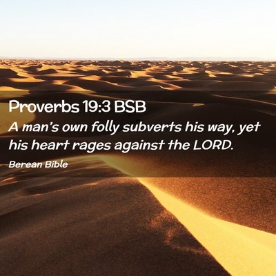 Picture 02 - Proverbs 19:3 BSB - A man’s own folly subverts his way, yet his - Bible Verse Picture