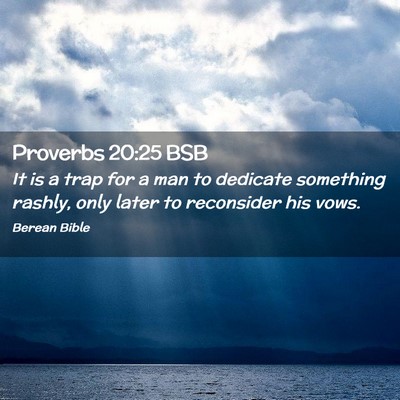 Picture 02 - Proverbs 20:25 BSB - It is a trap for a man to dedicate something - Bible Verse Picture