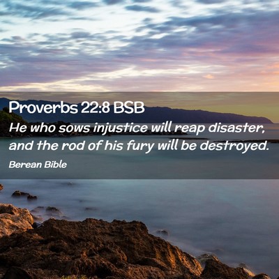 Picture 02 - Proverbs 22:8 BSB - He who sows injustice will reap disaster, and the - Bible Verse Picture