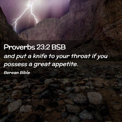 Picture 02 - Proverbs 23:2 BSB - and put a knife to your throat if you possess a - Bible Verse Picture