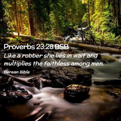 Picture 02 - Proverbs 23:28 BSB - Like a robber she lies in wait and multiplies the - Bible Verse Picture