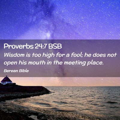 Picture 02 - Proverbs 24:7 BSB - Wisdom is too high for a fool; he does not open - Bible Verse Picture