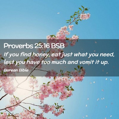 Picture 02 - Proverbs 25:16 BSB - If you find honey, eat just what you need, lest - Bible Verse Picture