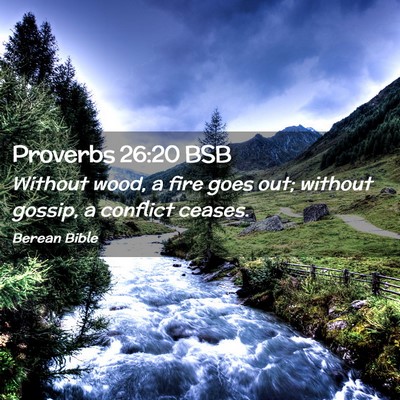 Picture 02 - Proverbs 26:20 BSB - Without wood, a fire goes out; without gossip, a - Bible Verse Picture