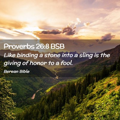Picture 02 - Proverbs 26:8 BSB - Like binding a stone into a sling is the giving - Bible Verse Picture