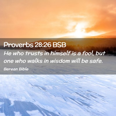Picture 02 - Proverbs 28:26 BSB - He who trusts in himself is a fool, but one who - Bible Verse Picture
