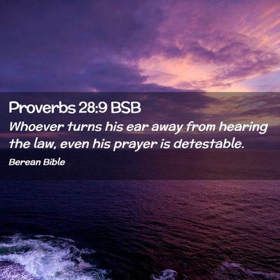 Picture 02 - Proverbs 28:9 BSB - Whoever turns his ear away from hearing the law, - Bible Verse Picture