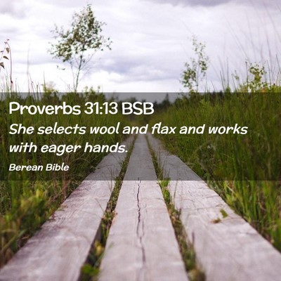 Picture 02 - Proverbs 31:13 BSB - She selects wool and flax and works with eager - Bible Verse Picture