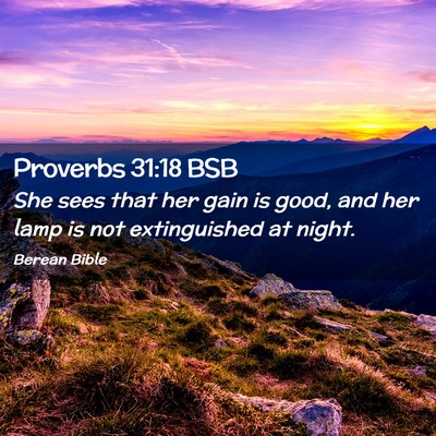 Picture 02 - Proverbs 31:18 BSB - She sees that her gain is good, and her lamp is - Bible Verse Picture