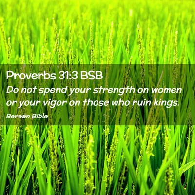 Picture 02 - Proverbs 31:3 BSB - Do not spend your strength on women or your vigor - Bible Verse Picture