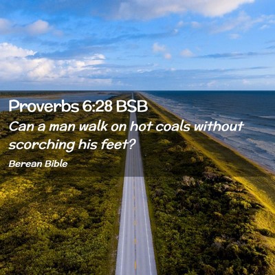 Picture 02 - Proverbs 6:28 BSB - Can a man walk on hot coals without scorching his - Bible Verse Picture