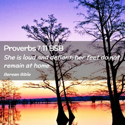 Picture 02 - Proverbs 7:11 BSB - She is loud and defiant; her feet do not remain - Bible Verse Picture