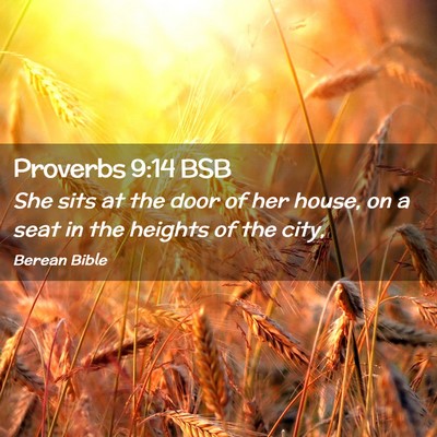 Picture 02 - Proverbs 9:14 BSB - She sits at the door of her house, on a seat in - Bible Verse Picture