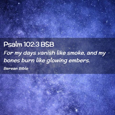 Picture 02 - Psalm 102:3 BSB - For my days vanish like smoke, and my bones burn - Bible Verse Picture