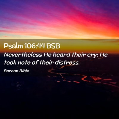 Picture 02 - Psalm 106:44 BSB - Nevertheless He heard their cry; He took note of - Bible Verse Picture