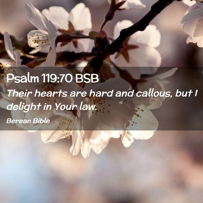 Picture 02 - Psalm 119:70 BSB - Their hearts are hard and callous, but I delight - Bible Verse Picture
