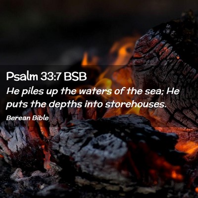 Picture 02 - Psalm 33:7 BSB - He piles up the waters of the sea; He puts the - Bible Verse Picture