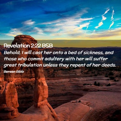 Picture 02 - Revelation 2:22 BSB - Behold, I will cast her onto a bed of sickness, - Bible Verse Picture