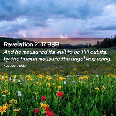 Picture 02 - Revelation 21:17 BSB - And he measured its wall to be 144 cubits, by the - Bible Verse Picture