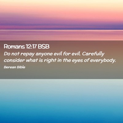 Picture 02 - Romans 12:17 BSB - Do not repay anyone evil for evil. Carefully - Bible Verse Picture