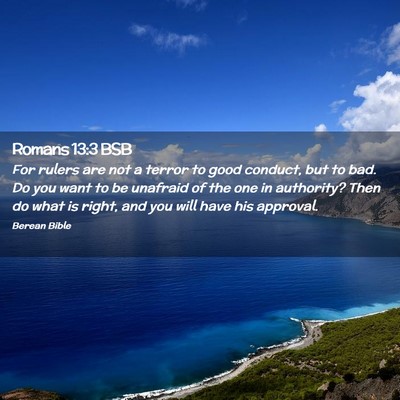 Picture 02 - Romans 13:3 BSB - For rulers are not a terror to good conduct, but - Bible Verse Picture