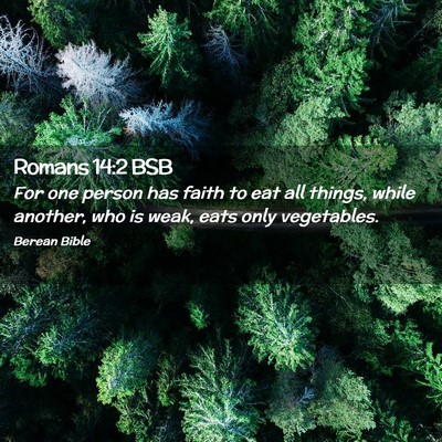 Picture 02 - Romans 14:2 BSB - For one person has faith to eat all things, while - Bible Verse Picture