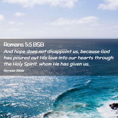 Picture 02 - Romans 5:5 BSB - And hope does not disappoint us, because God has - Bible Verse Picture