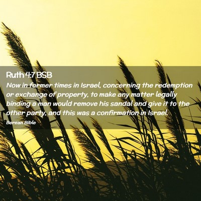 Picture 02 - Ruth 4:7 BSB - Now in former times in Israel, concerning the - Bible Verse Picture