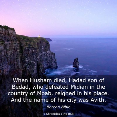 Picture 03 - 1 Chronicles 1:46 BSB - When Husham died, Hadad son of Bedad, who - Bible Verse Picture