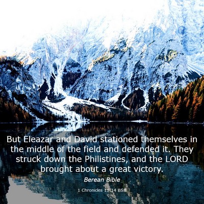 Picture 03 - 1 Chronicles 11:14 BSB - But Eleazar and David stationed themselves in the - Bible Verse Picture