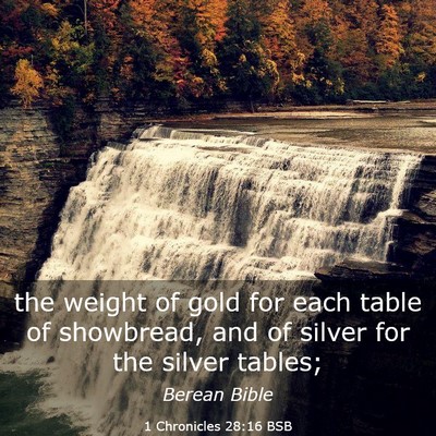 Picture 03 - 1 Chronicles 28:16 BSB - the weight of gold for each table of showbread, - Bible Verse Picture