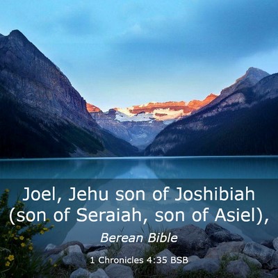 Picture 03 - 1 Chronicles 4:35 BSB - Joel, Jehu son of Joshibiah (son of Seraiah, son - Bible Verse Picture