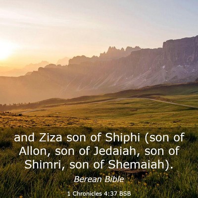 Picture 03 - 1 Chronicles 4:37 BSB - and Ziza son of Shiphi (son of Allon, son of - Bible Verse Picture