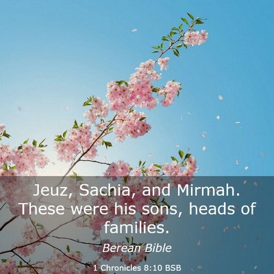 Picture 03 - 1 Chronicles 8:10 BSB - Jeuz, Sachia, and Mirmah. These were his sons, - Bible Verse Picture