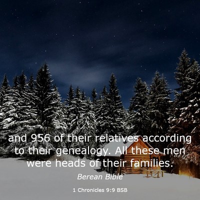 Picture 03 - 1 Chronicles 9:9 BSB - and 956 of their relatives according to their - Bible Verse Picture