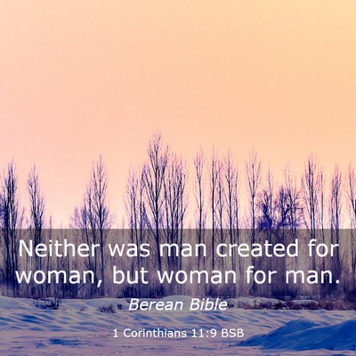 Picture 03 - 1 Corinthians 11:9 BSB - Neither was man created for woman, but woman for - Bible Verse Picture