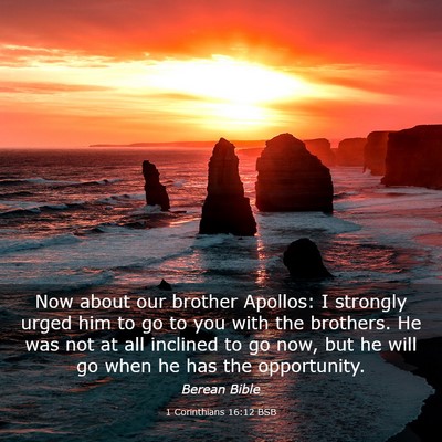 Picture 03 - 1 Corinthians 16:12 BSB - Now about our brother Apollos: I strongly urged - Bible Verse Picture