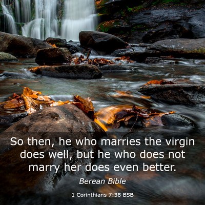 Picture 03 - 1 Corinthians 7:38 BSB - So then, he who marries the virgin does well, but - Bible Verse Picture