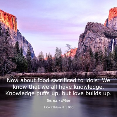 Picture 03 - 1 Corinthians 8:1 BSB - Now about food sacrificed to idols: We know that - Bible Verse Picture