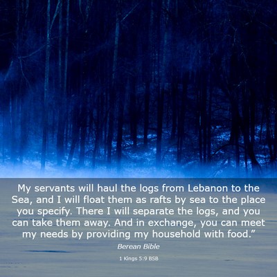 Picture 03 - 1 Kings 5:9 BSB - My servants will haul the logs from Lebanon to - Bible Verse Picture